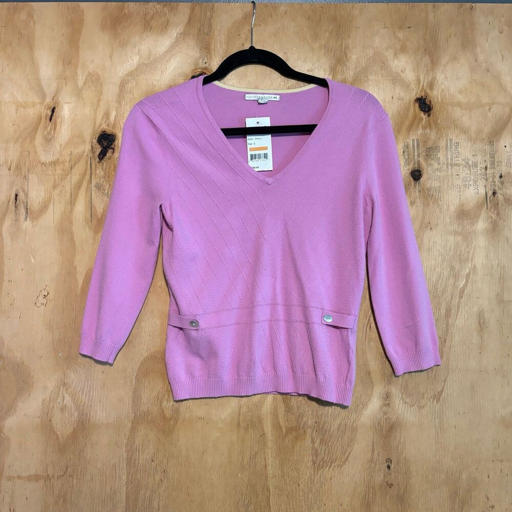 Cutter & Buck Peony Purple Pink V-Neck Sweater Sz S Golf Country Club Preppy